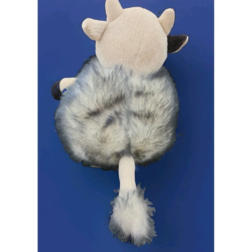 Vintage Color Rich Shaggy Mop Plush Cow Fluffy Puff Ball Round Holstein Stuffed